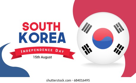 Independence Day of South Korea on 15th August banner vector illustration. South Korea flag button.