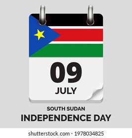 Independence Day, South Sudan - july 09, days of year, flat realistic calendar icon Independence Day vector image with South Sudan flag