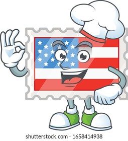 Independence day stamp cartoon character in a chef dress and white hat