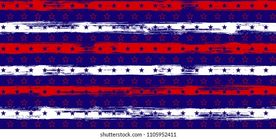 Independence day Stars and Stripes Navy Seamless Pattern in USA Flag Colors. American Independence Day vector of blue red white stars and stripes grunge background for holiday invitation.