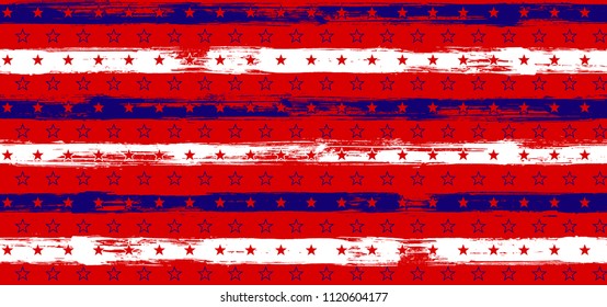 Independence day Stars and Stripes Navy Seamless Pattern in USA Flag Colors. American Independence Day vector of blue red white stars and stripes grunge background for holiday poster.