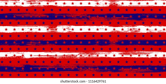 Independence day Stars and Stripes Textured Seamless Vector Pattern in USA Flag Colors. American Independence Day vector of blue red white stars and stripes grunge background for holiday design.