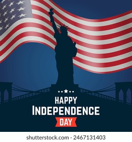 For Independence Day, the Statue of Liberty stands proudly with the USA's flag waving in the background, symbolizing patriotism and the enduring spirit of freedom that defines our nation.