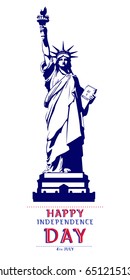 
Independence Day. Statue of Liberty. US flag. During the celebration of the Day. July 4. Flat banner. 3D font letters. red, dark blue illustration on a white background. vector