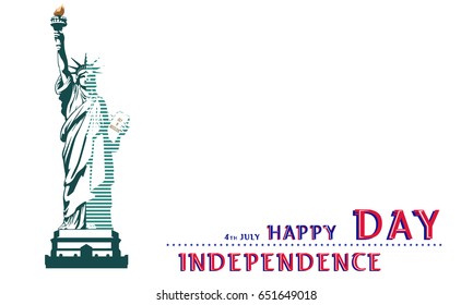 
Independence Day. Statue of Liberty. US flag. During the celebration of the Day. July 4. Flat banner. 3D font letters. red, dark green illustration on a white background. Color, vector