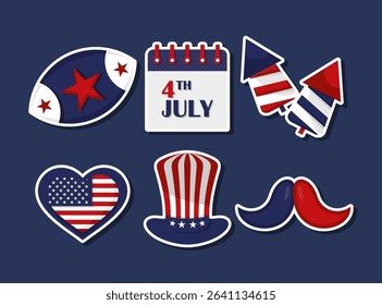 Independence Day Sticker Element Pack with Flat design style