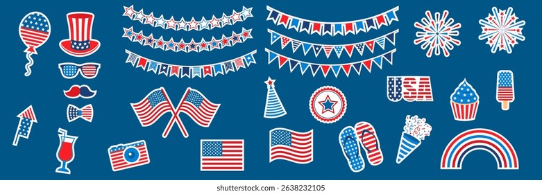 Independence Day Stickers. America Day. Vector Illustration.