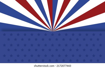 Independence day striped background with red and blue lines and stars, illustration. vector
