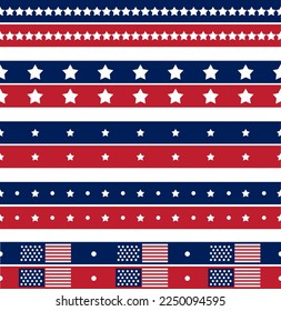 Independence Day Stripes with Flags, Stars and Dots. 4th of July Decoration. Clip Art