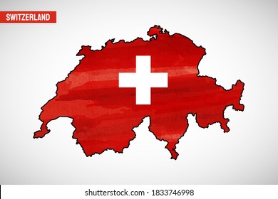 Independence day of Switzerland country. Abstract outline country map with flag in watercolor style illustration