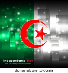 Independence Day. Techno. Abstract. Glowing. Used as an background, card, greeting, printed materials. Algeria flag