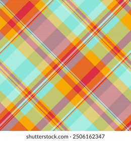 Independence day textile fabric check, table cloth tartan plaid seamless. No people vector texture pattern background in teal and bright colors palette.