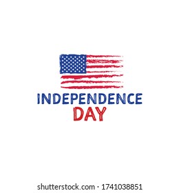 Independence day textured typography with grunge brush textured American flag on isolated white background