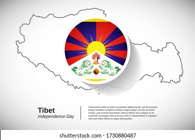 Independence Day Of Tibet. Creative National Country Flag Of Tibet With Outline Map. Elegant Greeting Card Or Banner Vector Illustration