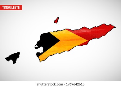 Independence day of Timor Leste country. Abstract outline country map with flag in watercolor style illustration