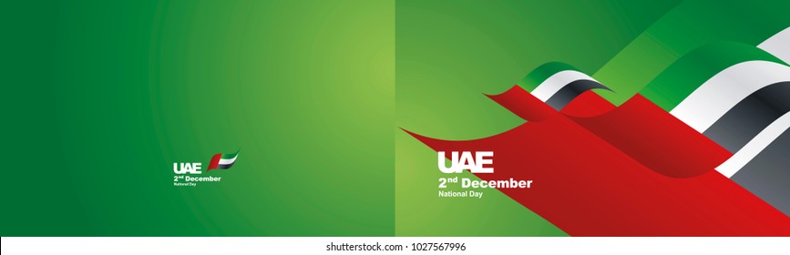Independence Day UAE flag ribbon two fold landscape background greeting card