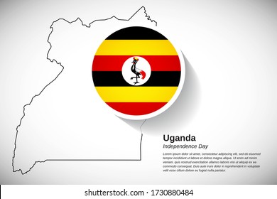 Independence day of Uganda. Modern national country flag of Uganda with outline map. Creative greeting card or banner vector illustration