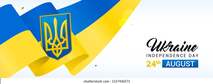 Independence day of Ukraine Banner vector illustration. Flag waving with national symbol of Ukraine.