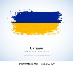 Independence day of Ukraine country. Abstract flag in shape of paint brush stroke with shiny colored background