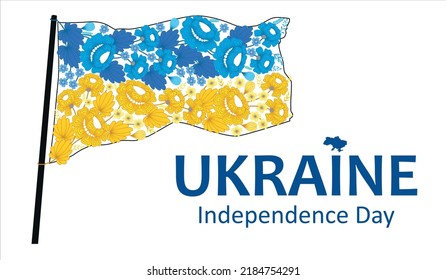 Independence Day of Ukraine. Flag of blue and yellow flowers on the white background. Vector illustration	