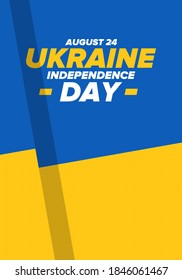 Independence Day in Ukraine. National happy holiday, celebrated annual in August 24. Ukrainian flag. Blue and yellow. Patriotic elements. Poster, card, banner and background. Vector illustration