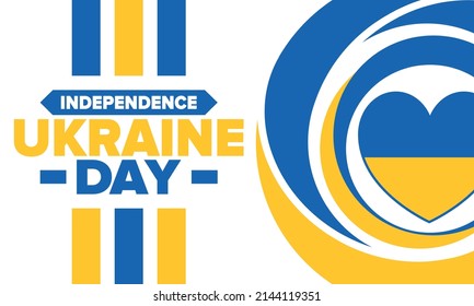 Independence Day in Ukraine. National happy holiday, celebrated annual in August 24. Ukrainian flag. Blue and yellow. Patriotic elements. Poster, card, banner and background. Vector illustration