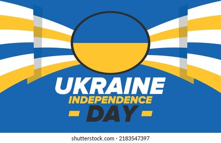 Independence Day in Ukraine. National happy holiday, celebrated annual in August 24. Ukrainian flag. Blue and yellow. Patriotic elements. Poster, card, banner and background. Vector illustration