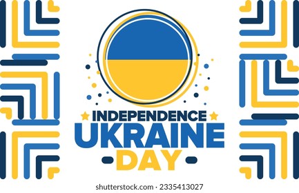 Independence Day in Ukraine. National happy holiday, celebrated annual in August 24. Ukrainian flag. Blue and yellow. Patriotic elements. Poster, card, banner and background. Vector illustration