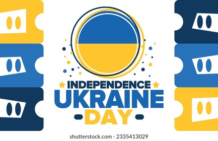 Independence Day in Ukraine. National happy holiday, celebrated annual in August 24. Ukrainian flag. Blue and yellow. Patriotic elements. Poster, card, banner and background. Vector illustration