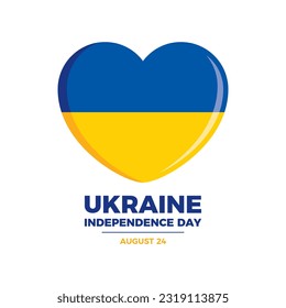 Independence Day of Ukraine poster with heart shape icon vector. Flag of ukraine in heart shape icon isolated on a white background. Ukrainian flag heart design element. August 24. Important day