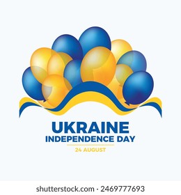 Independence Day of Ukraine poster vector illustration. Ukrainian flag ribbon and inflatable balloons icon. Ukraine Flag symbol. Template for background, banner, card. 24 August. Important day