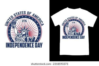 Independence day of the United States, 4th of July. Hand-drawn greeting card. Typography illustration for t-shirt, apparel and print