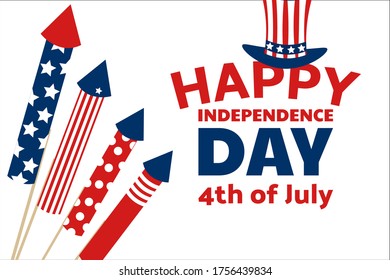 Independence Day in United States of America, USA. 4th of July. Holiday concept. Template for background, banner, card, poster with text inscription. Vector EPS10 illustration