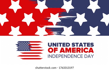 Independence Day in United States of America. The Fourth of July. Happy national holiday, celebrated annual in July 4. American flag. Country freedom day. Patriotic event design. Vector poster