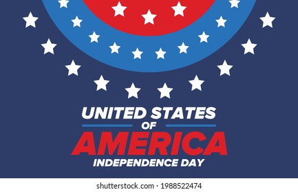 Independence Day in United States of America. The Fourth of July. Happy national holiday, celebrated annual in July 4. American flag. Country freedom day. Patriotic event design. Vector poster