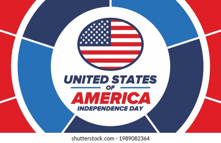 Independence Day in United States of America. The Fourth of July. Happy national holiday, celebrated annual in July 4. American flag. Country freedom day. Patriotic event design. Vector poster