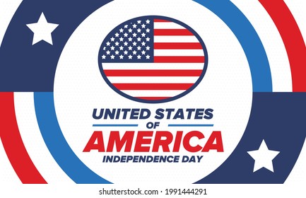 Independence Day in United States of America. The Fourth of July. Happy national holiday, celebrated annual in July 4. American flag. Country freedom day. Patriotic event design. Vector poster