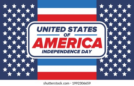 Independence Day in United States of America. The Fourth of July. Happy national holiday, celebrated annual in July 4. American flag. Country freedom day. Patriotic event design. Vector poster