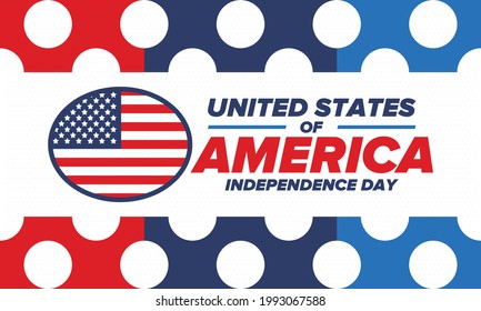 Independence Day in United States of America. The Fourth of July. Happy national holiday, celebrated annual in July 4. American flag. Country freedom day. Patriotic event design. Vector poster