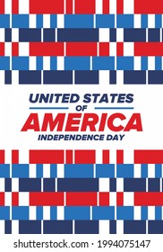 Independence Day in United States of America. The Fourth of July. Happy national holiday, celebrated annual in July 4. American flag. Country freedom day. Patriotic event design. Vector poster