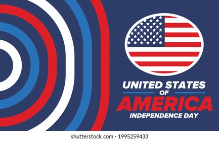 Independence Day in United States of America. The Fourth of July. Happy national holiday, celebrated annual in July 4. American flag. Country freedom day. Patriotic event design. Vector poster