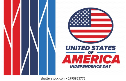Independence Day in United States of America. The Fourth of July. Happy national holiday, celebrated annual in July 4. American flag. Country freedom day. Patriotic event design. Vector poster