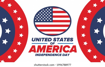 Independence Day in United States of America. The Fourth of July. Happy national holiday, celebrated annual in July 4. American flag. Country freedom day. Patriotic event design. Vector poster