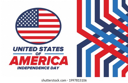 Independence Day in United States of America. The Fourth of July. Happy national holiday, celebrated annual in July 4. American flag. Country freedom day. Patriotic event design. Vector poster