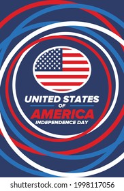 Independence Day in United States of America. The Fourth of July. Happy national holiday, celebrated annual in July 4. American flag. Country freedom day. Patriotic event design. Vector poster