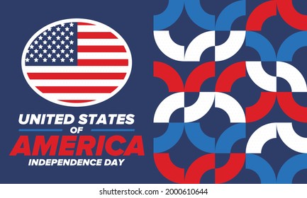 Independence Day in United States of America. The Fourth of July. Happy national holiday, celebrated annual in July 4. American flag. Country freedom day. Patriotic event design. Vector poster