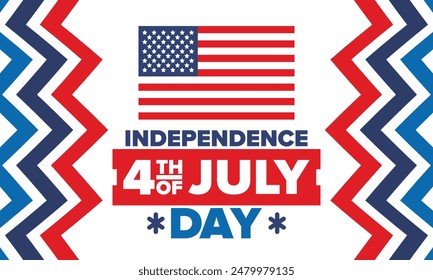 Independence Day in United States of America. The Fourth of July. Happy national holiday, celebrated annual in July 4. American flag. Country freedom day. Patriotic event design. Vector poster