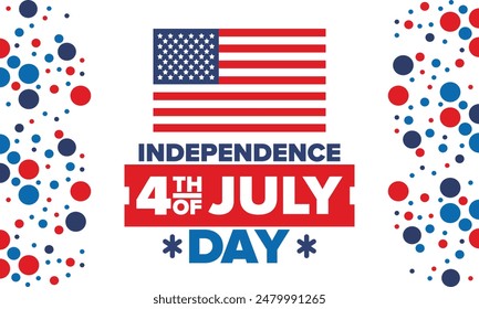 Independence Day in United States of America. The Fourth of July. Happy national holiday, celebrated annual in July 4. American flag. Country freedom day. Patriotic event design. Vector poster