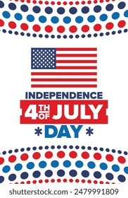 Independence Day in United States of America. The Fourth of July. Happy national holiday, celebrated annual in July 4. American flag. Country freedom day. Patriotic event design. Vector poster