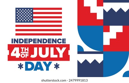 Independence Day in United States of America. The Fourth of July. Happy national holiday, celebrated annual in July 4. American flag. Country freedom day. Patriotic event design. Vector poster